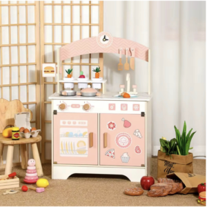 Wooden Pink Plant Kitchen Set